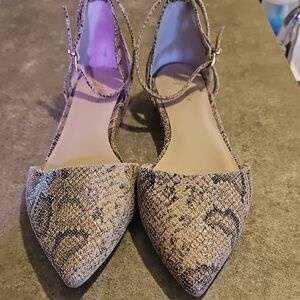 Seychelles Beige Snakeskin Flats with Ankle Strap